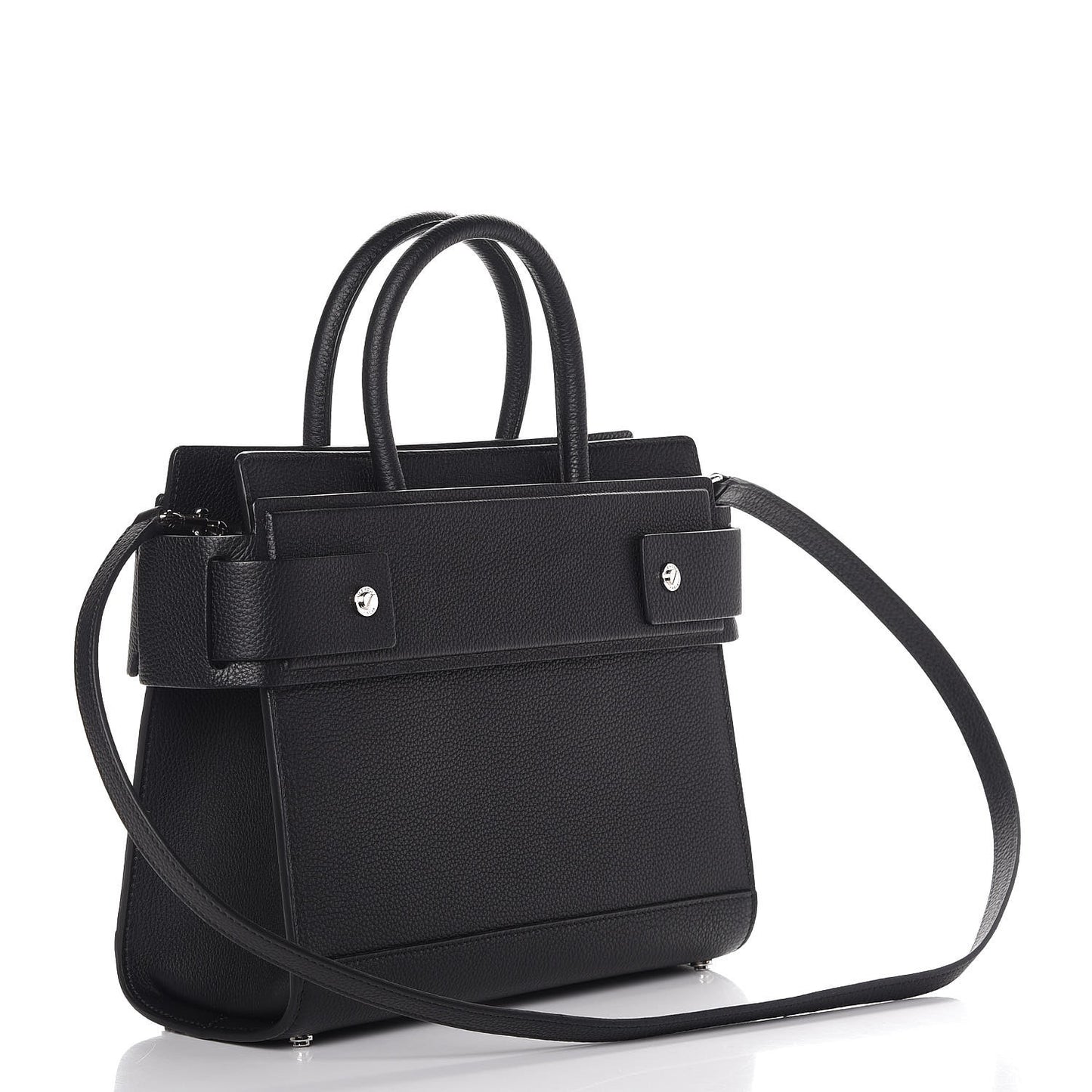 Grained Calfskin Small Horizon Satchel Black