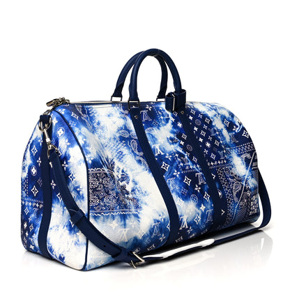 Louis Vuitton Cowhide Monogram Bandana Keepall Bandouliere 50 Blue 2 of 10