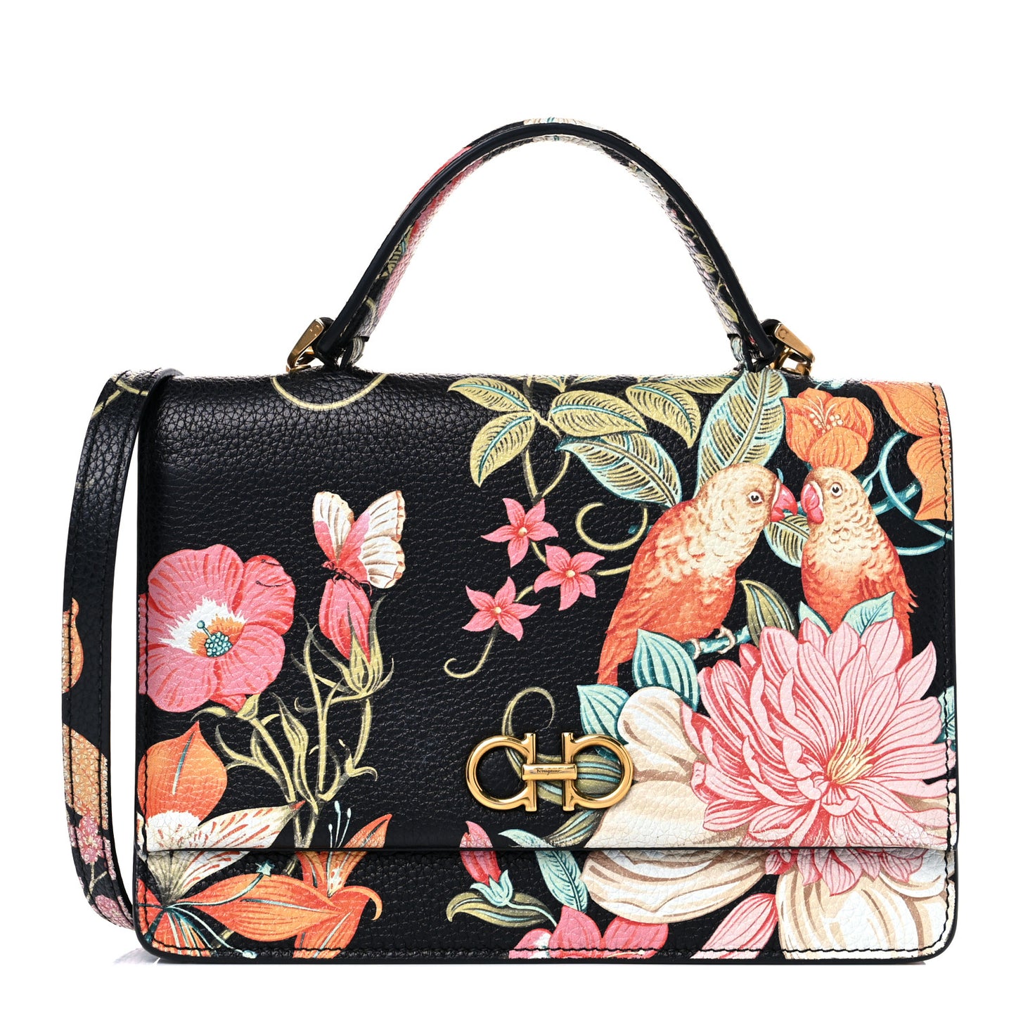 Floral Printed Hammered Calfskin Gancini Minibag Multicolor Black
