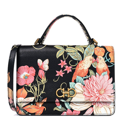 Salvatore Ferragamo Floral Printed Hammered Calfskin Gancini Minibag Multicolor Black 1 of 13