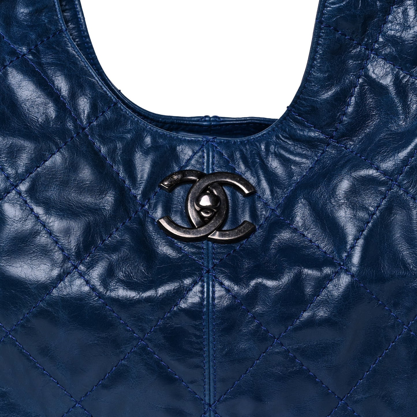 Aged Calfskin Quilted Coco Supple Hobo Navy Blue
