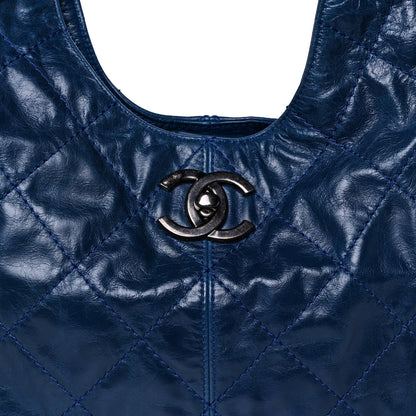 Chanel Aged Calfskin Quilted Coco Supple Hobo Navy Blue 7 of 11
