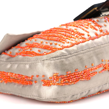 Fendi Satin Lizard Beaded Baguette Grey Orange 8 of 9