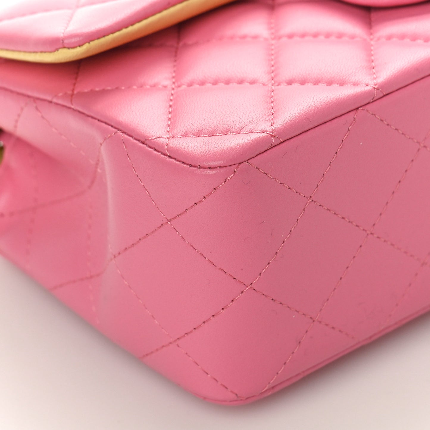 Lambskin Quilted Mini Rectangular Flap Pink Yellow