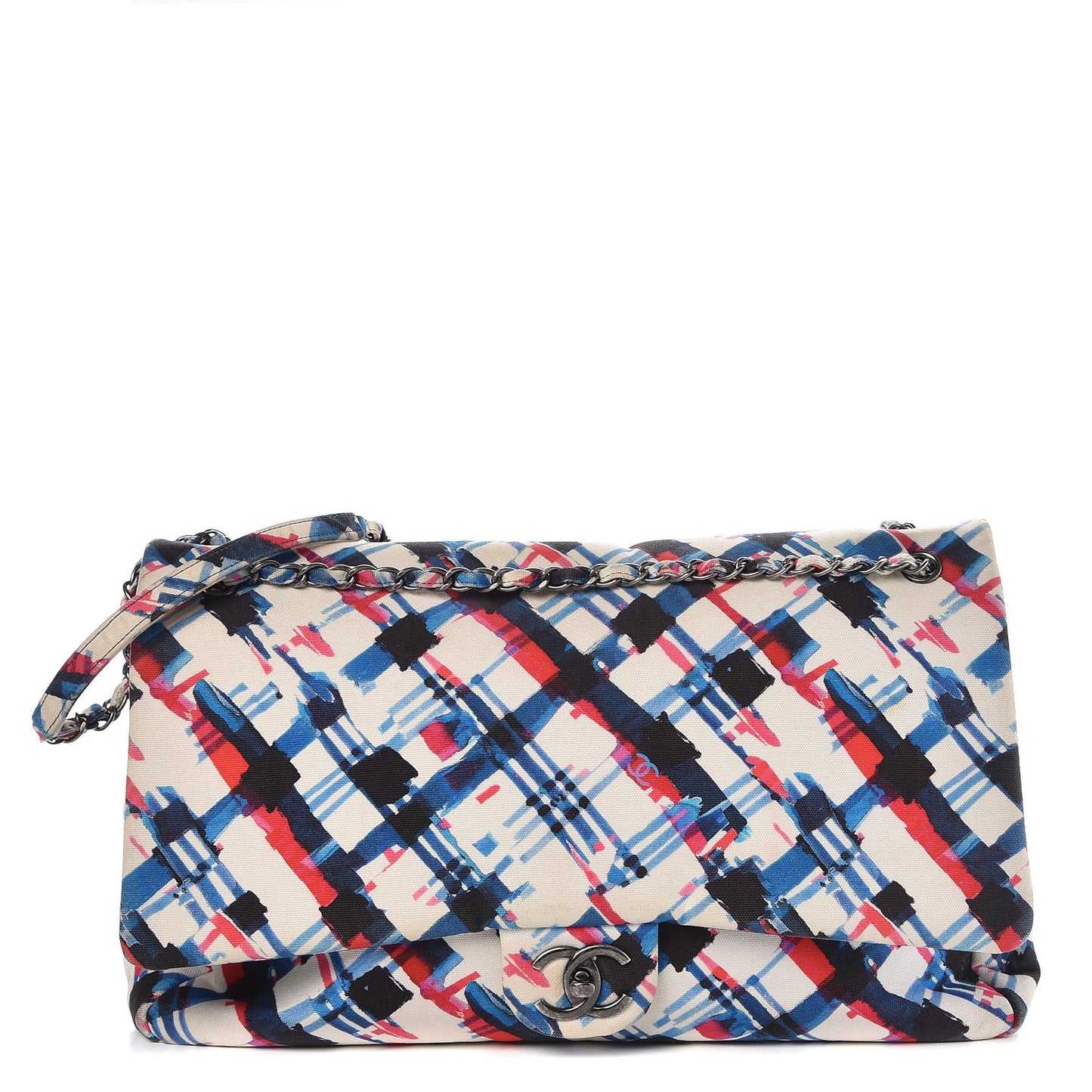 Canvas Printed XXL Travel Flap Bag White Blue Red Black
