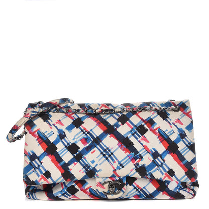Chanel Canvas Printed XXL Travel Flap Bag White Blue Red Black 1 of 15