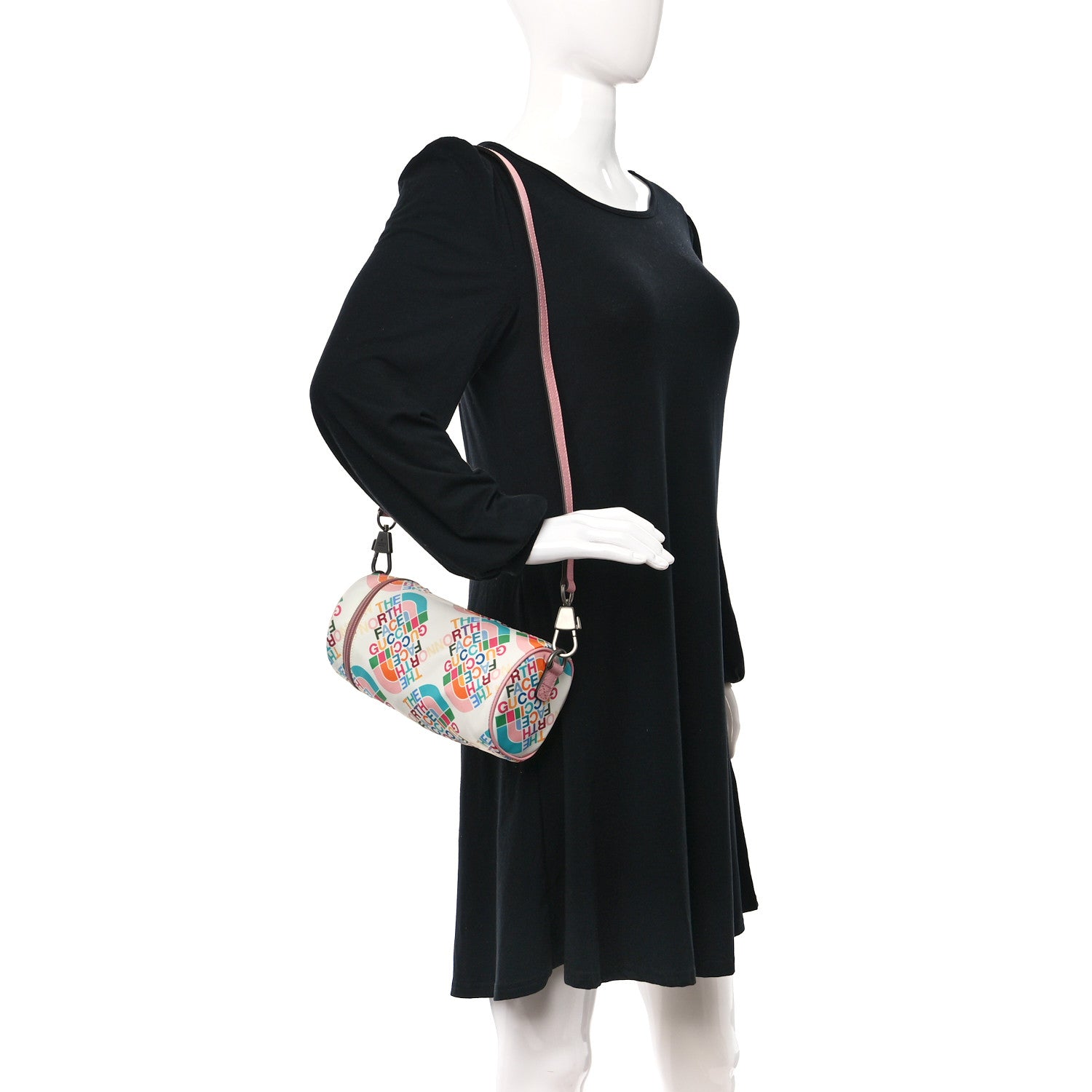 Gucci X THE NORTH FACE Econyl Nylon Barrel Shoulder Bag Ivory Turquoise Wild Rose 2 of 10