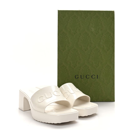 Gucci Rubber Gucci Logo Womens Platform 20/60mm Slide Sandals 37 Mystic White 10 of 10