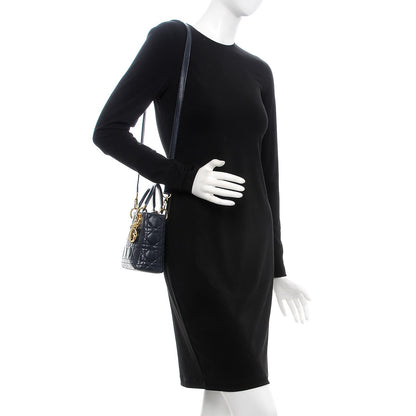 Christian Dior Lambskin Cannage Mini Lady Dior Navy Blue 2 of 9