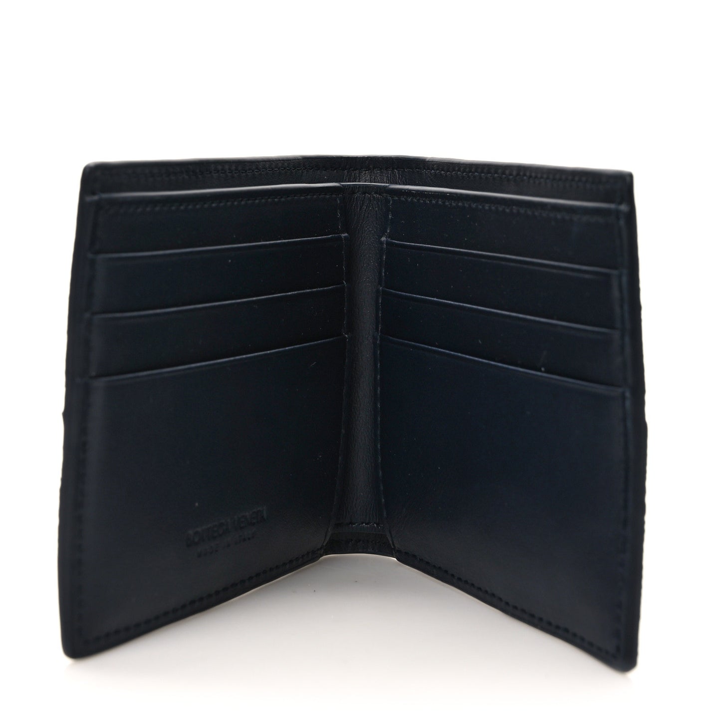 Hickory Denim Maxi Intrecciato Bi-Fold Wallet Navy White