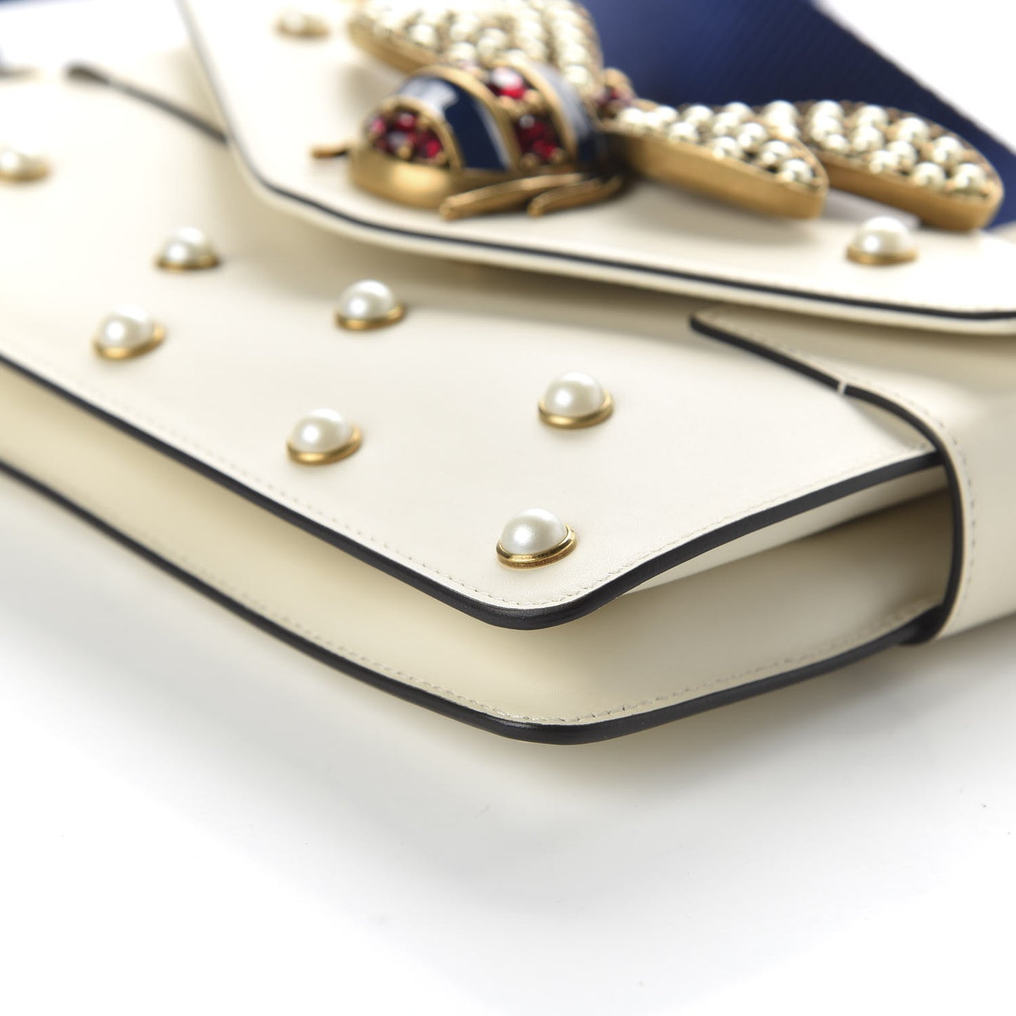 Nappa Pearl Studded Mini Queen Margaret Broadway Shoulder Bag Mystic White