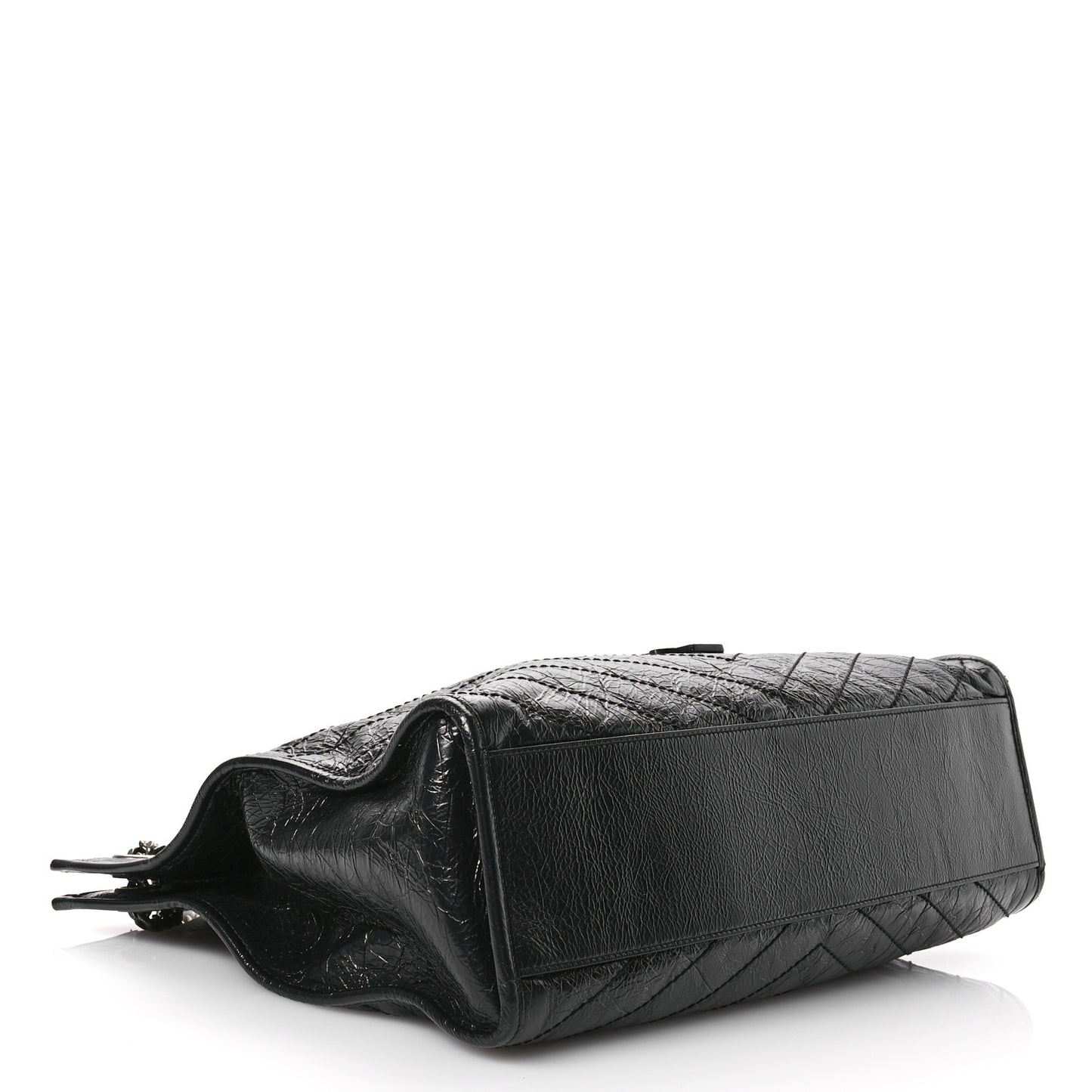 Crinkled Calfskin Matelasse Monogram Large Niki Shopper Tote Black