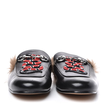 Gucci Calfskin Fur Kingsnake Embroidered Mens Princetown Slippers 9 Black 2 of 9