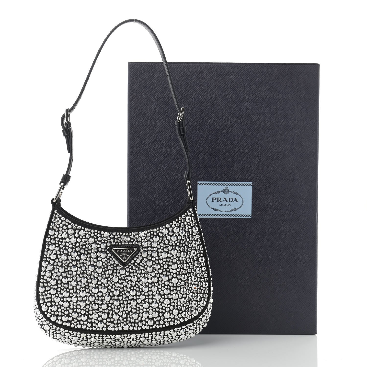Prada Satin Crystal Cleo Adjustable Strap Shoulder Bag Metal 11 of 11