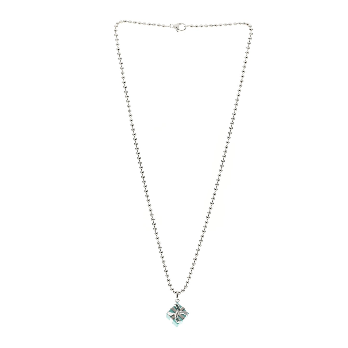 Sterling Silver Enamel Gift Box Charm Necklace Blue