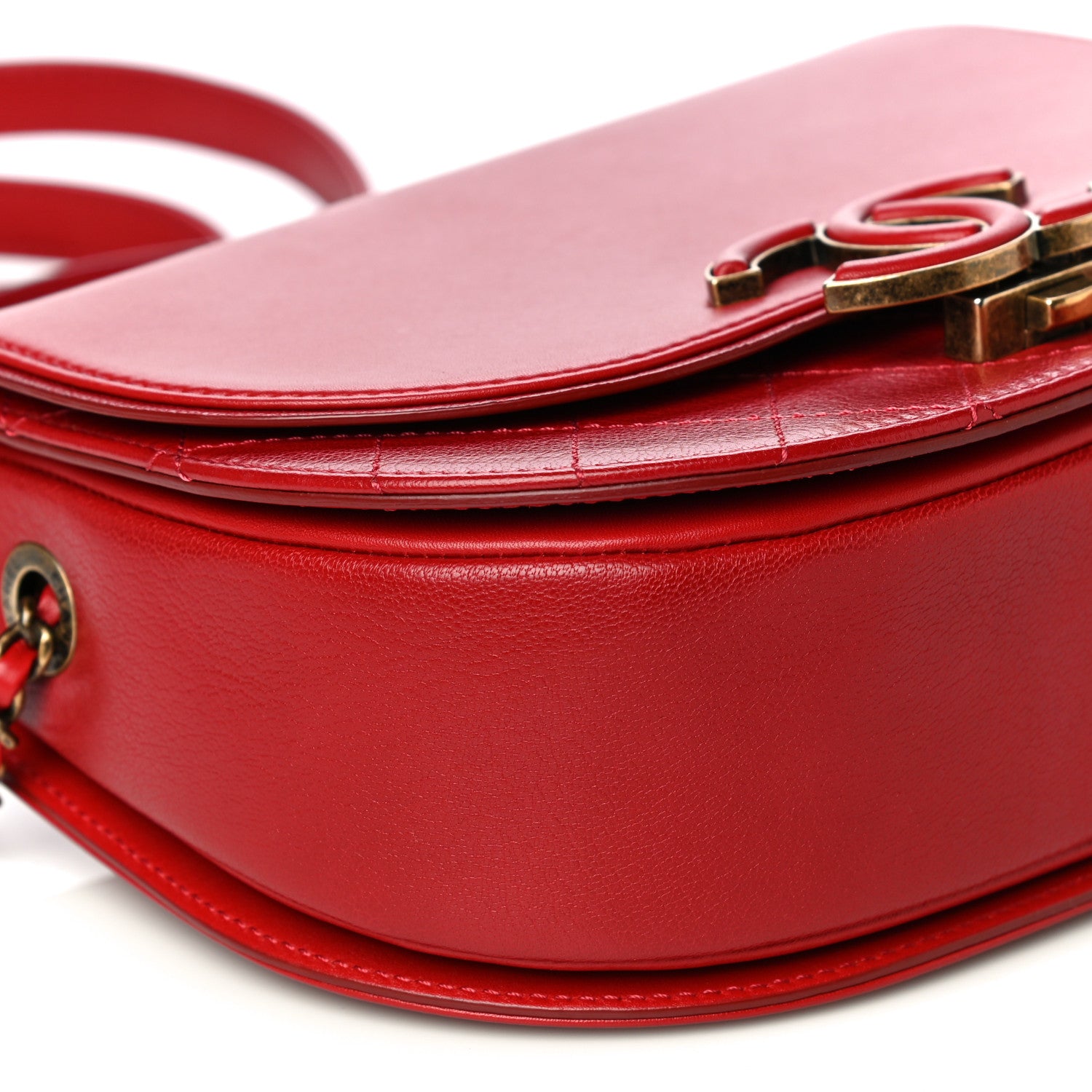 Chanel Shiny Calfskin Goatskin Quilted Small Coco Curve Messenger Flap Red 10 of 11