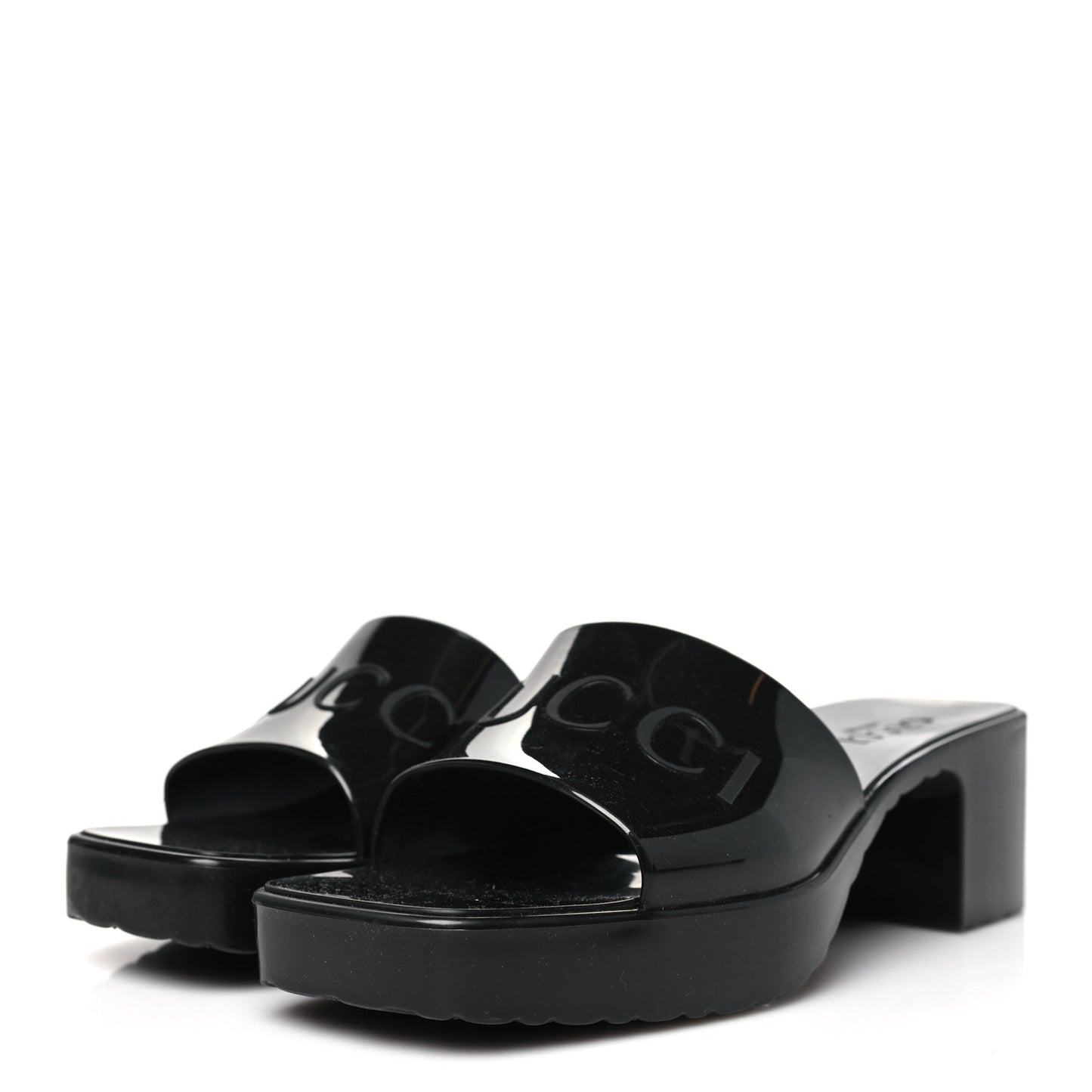 Rubber Gucci Logo Womens Platform 20/60mm Slide Sandals 36 Black