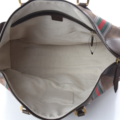 Gucci Suede Daino Textured Dollar Calfskin Web Large Neo Vintage Duffle Bag Deep Acero New Acero 4 of 8