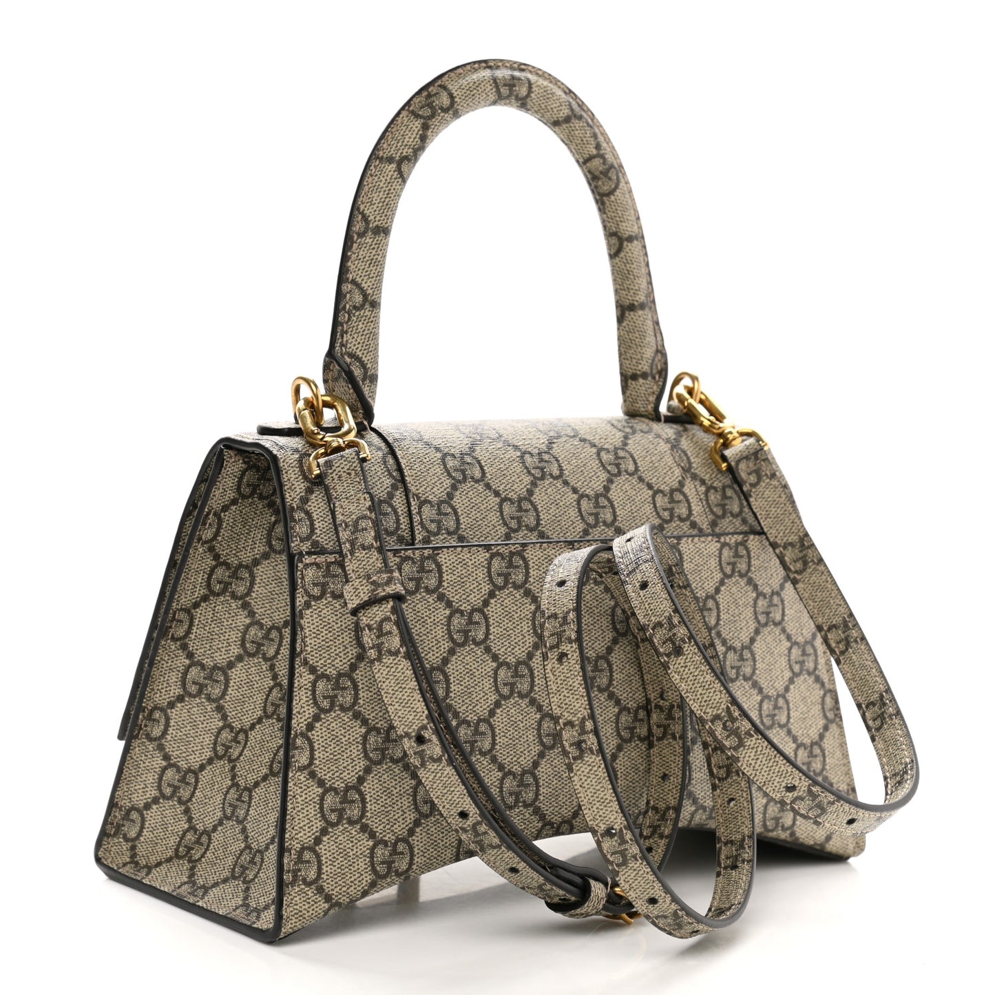 X GUCCI GG Supreme Monogram Small Hourglass Top Handle Bag Beige Ebony