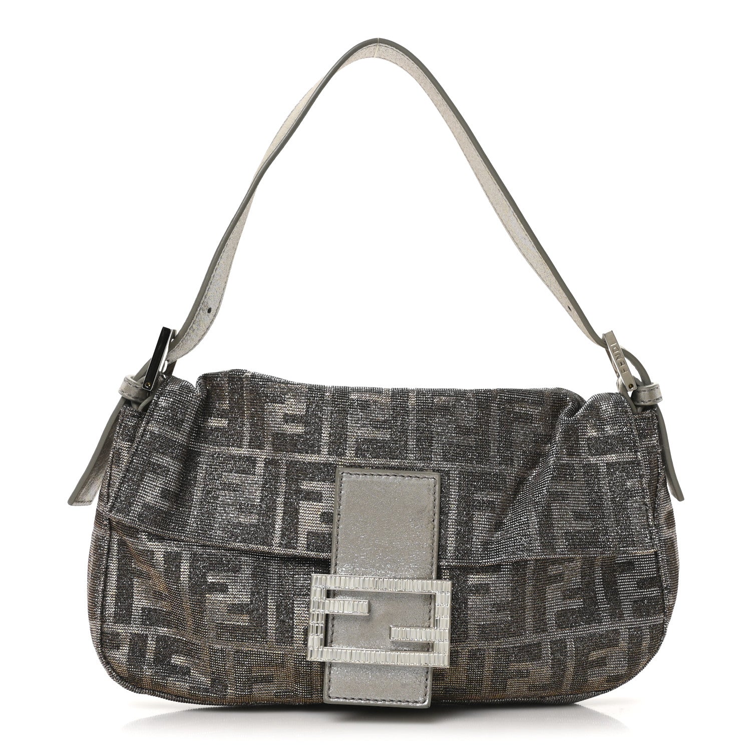 Fendi Metallic Lurex Zucca Vitello Baguette Oro Argento 1 of 19