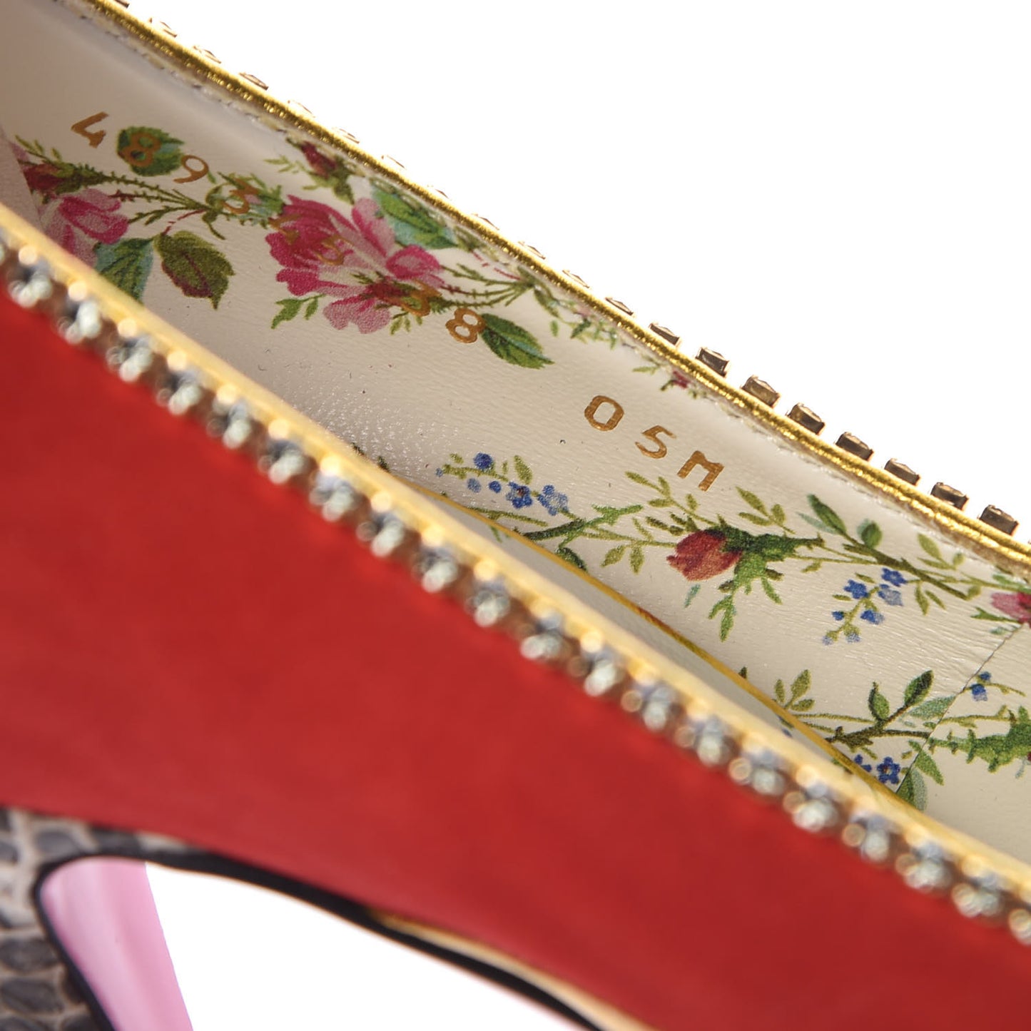 Metallic Nappa Kid Scamosciato Elaphe Snakeskin Peachy Pumps 38 Oro Red Roccia