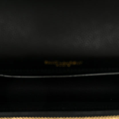 Saint Laurent Grain De Poudre Matelasse Chevron Monogram Envelope Chain Wallet Black 5 of 9