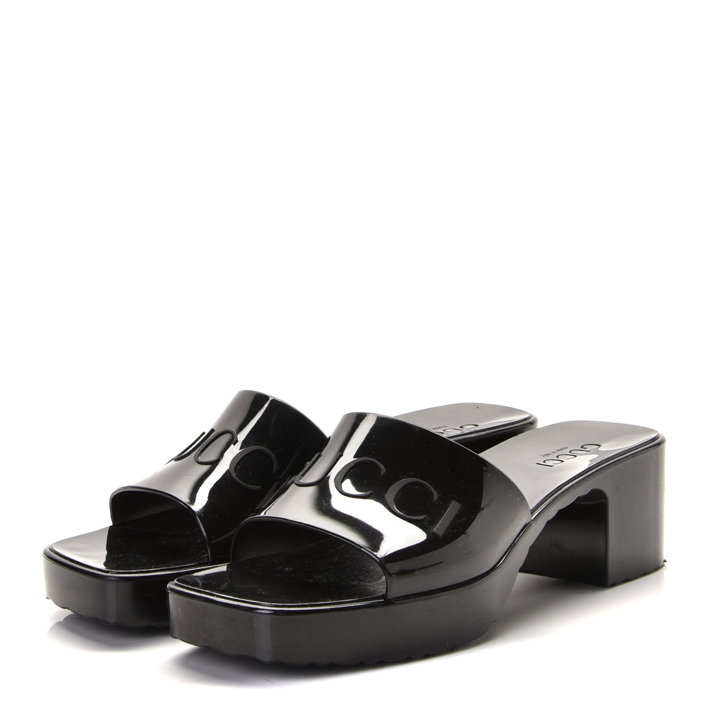 Rubber Gucci Logo Womens Platform 20/60mm Slide Sandals 39 Black