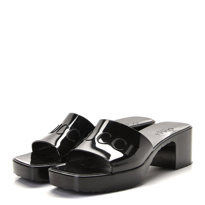 Gucci Rubber Gucci Logo Womens Platform 20/60mm Slide Sandals 39 Black 2 of 9