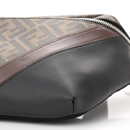 Fendi Glazed Fabric Vitello Liberty FF 1974 Diagonal Belt Bag Tobacco Moresco Black 10 of 10