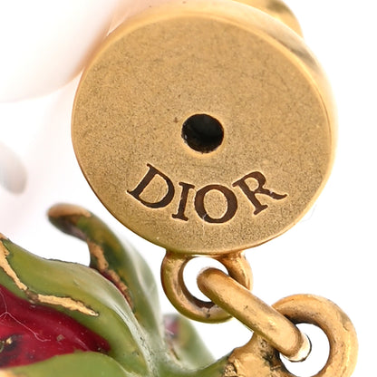 Christian Dior Metal Strawberry Logo Earring Gold Red 4 of 5