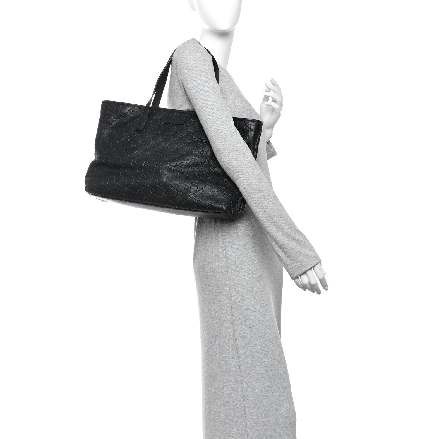 Gucci Guccissima Medium Zippered Shopping Tote Black 2 of 12