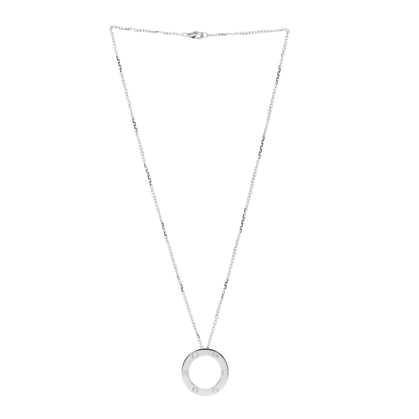 18K White Gold 3 Diamonds LOVE Pendant Necklace