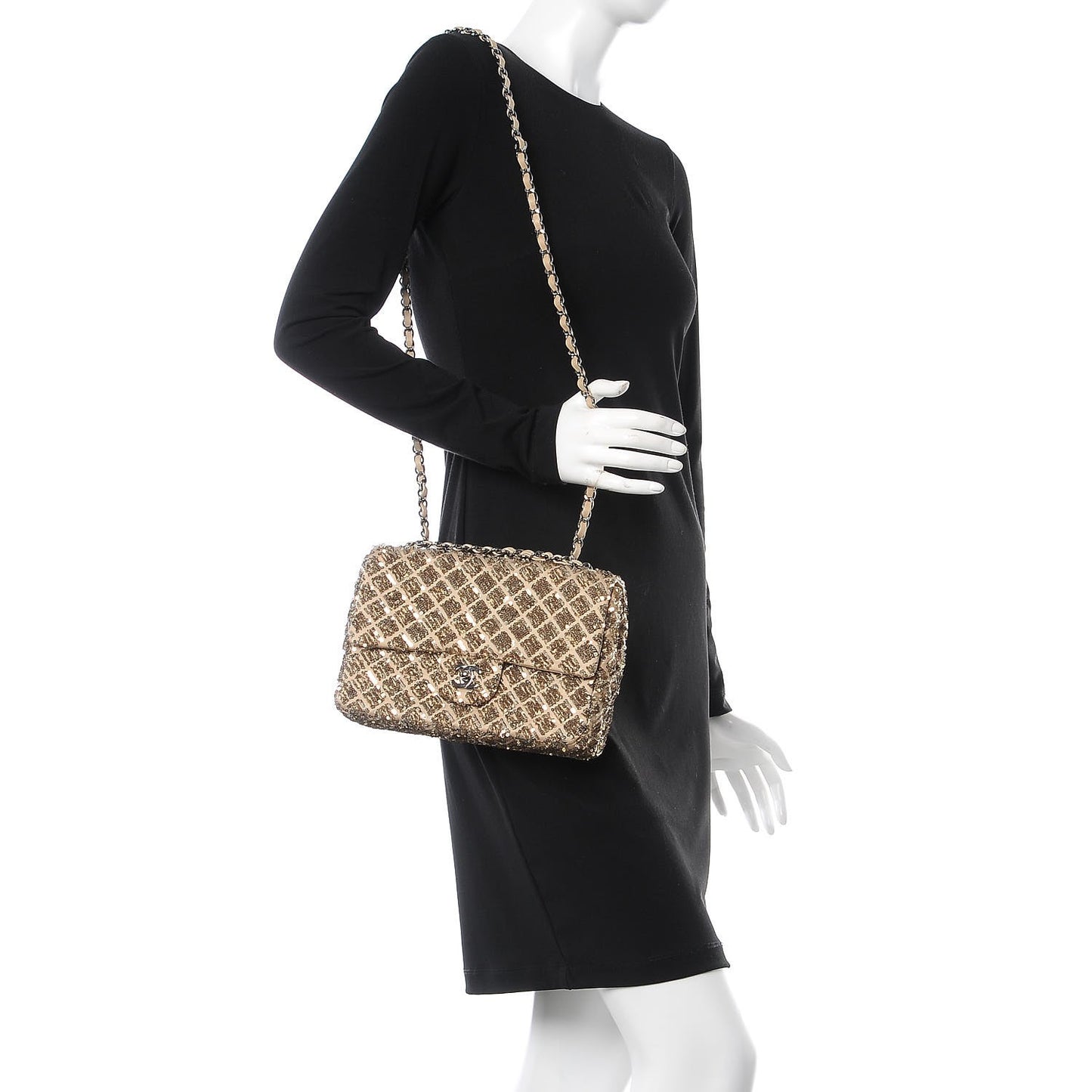 Sequin Quilted Medium Single Flap Gold