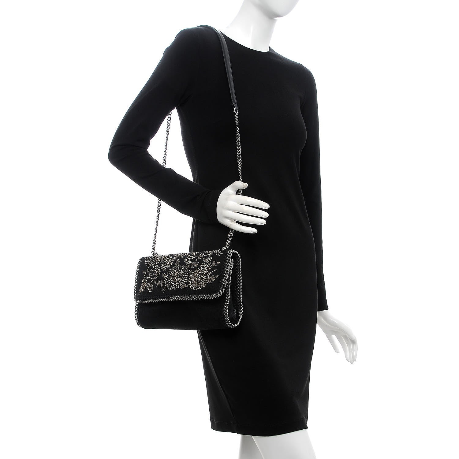 Stella McCartney Shaggy Deer Beaded Flowers Falabella Messenger Black 2 of 7