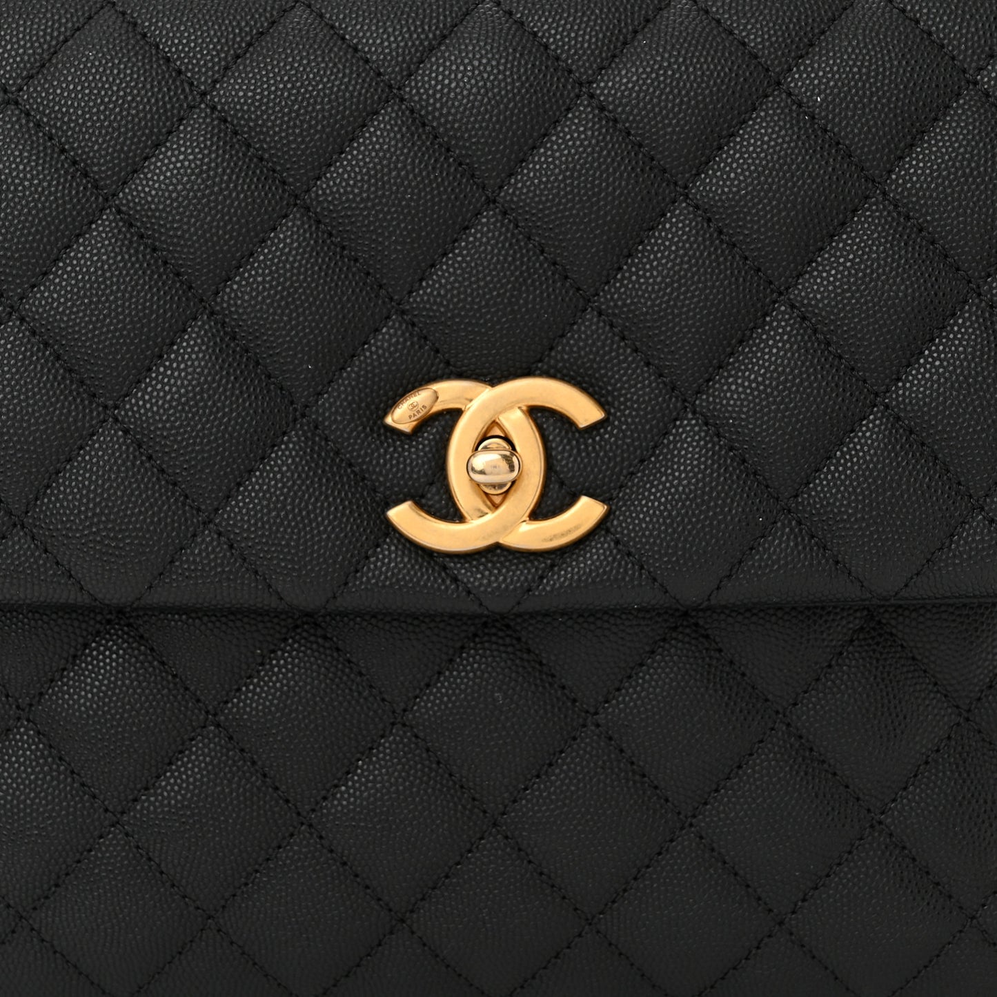 Caviar Lizard Embossed Quilted Medium Coco Handle Flap Black