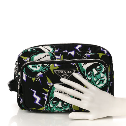 Prada X UNIVERSAL STUDIOS Tessuto Nylon Frankenstein Print Pouch Black Menta 2 of 11