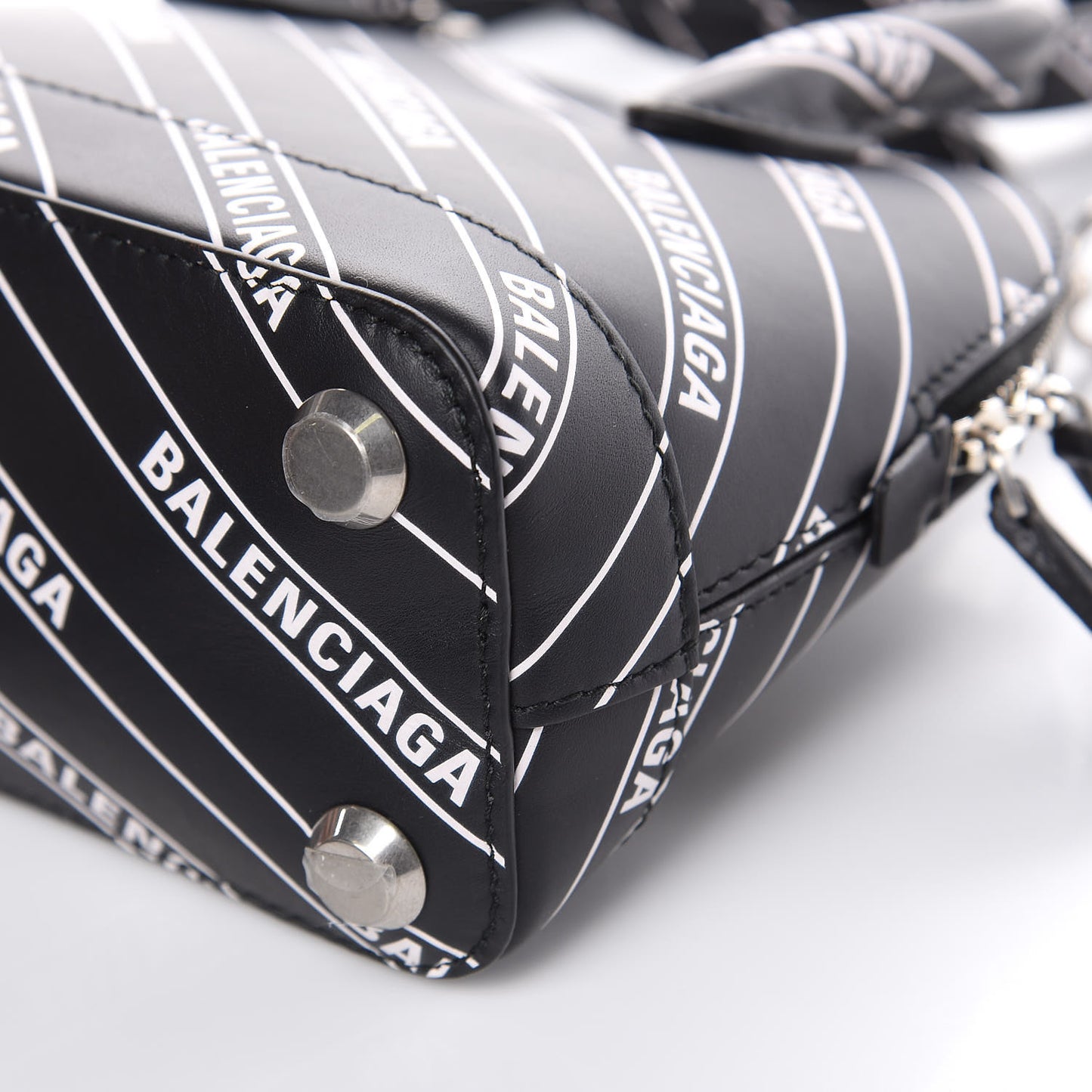 Calfskin Diagonal Allover Logo Print XXS Ville Top Handle Bag Black White