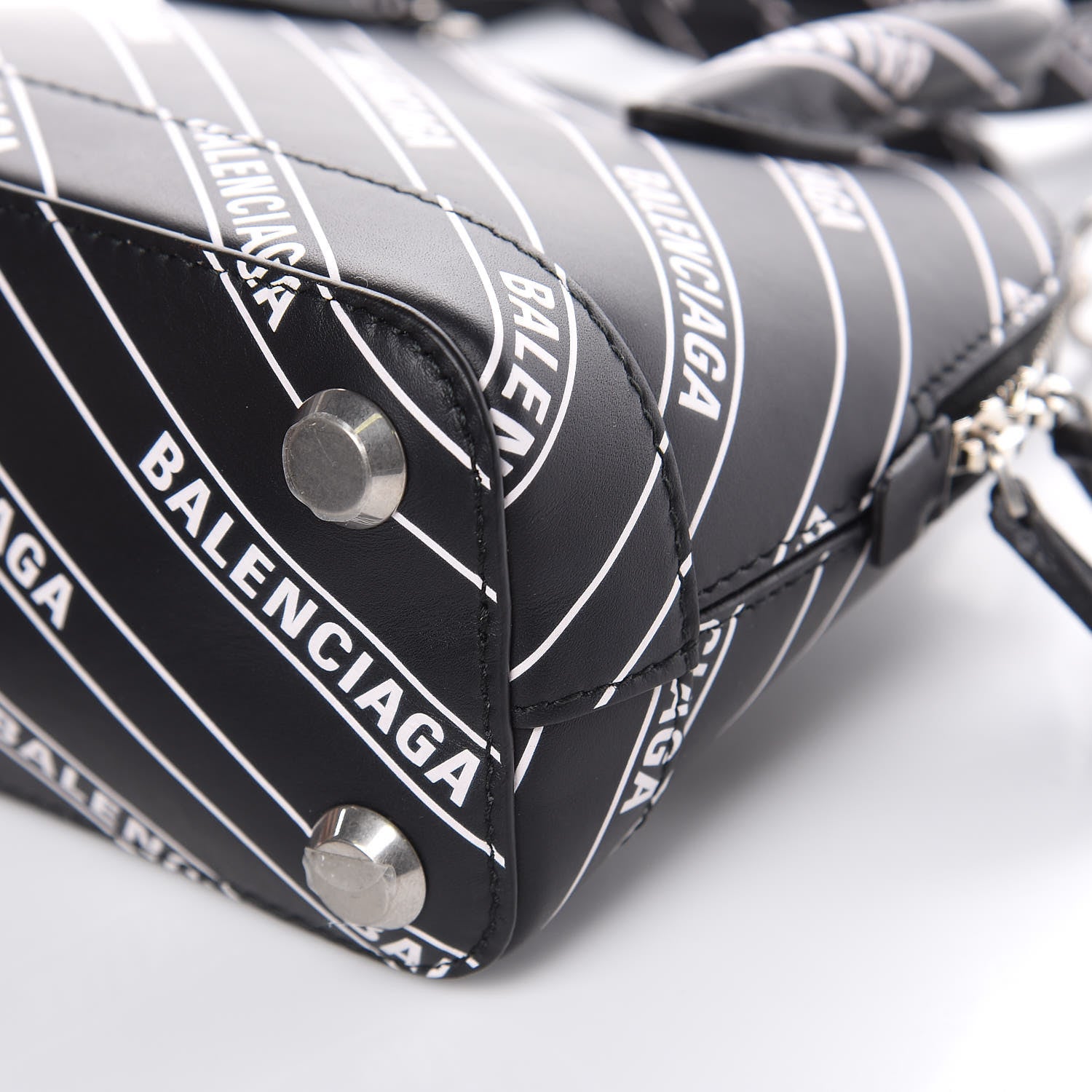 Balenciaga Calfskin Diagonal Allover Logo Print XXS Ville Top Handle Bag Black White 8 of 9