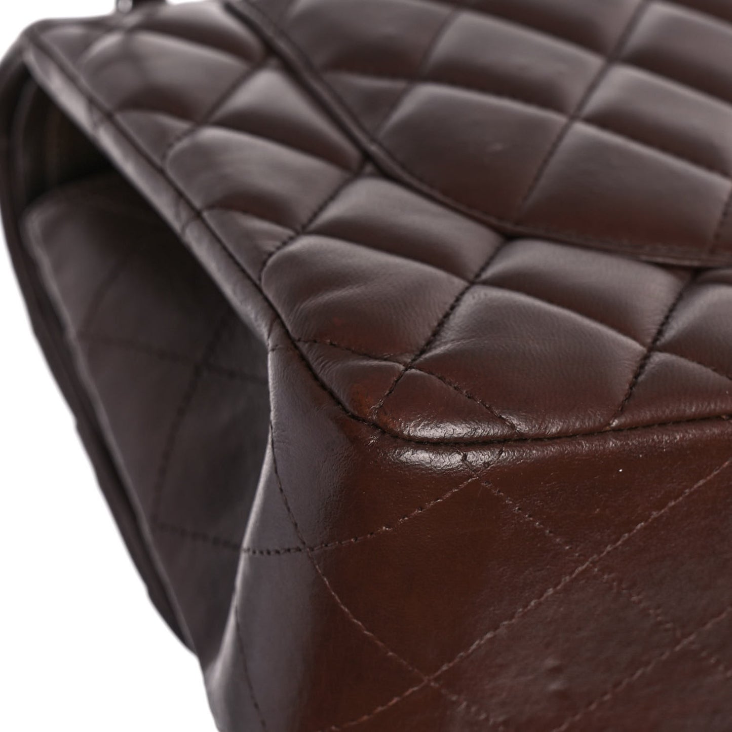 Lambskin Quilted Jumbo Double Flap Dark Brown
