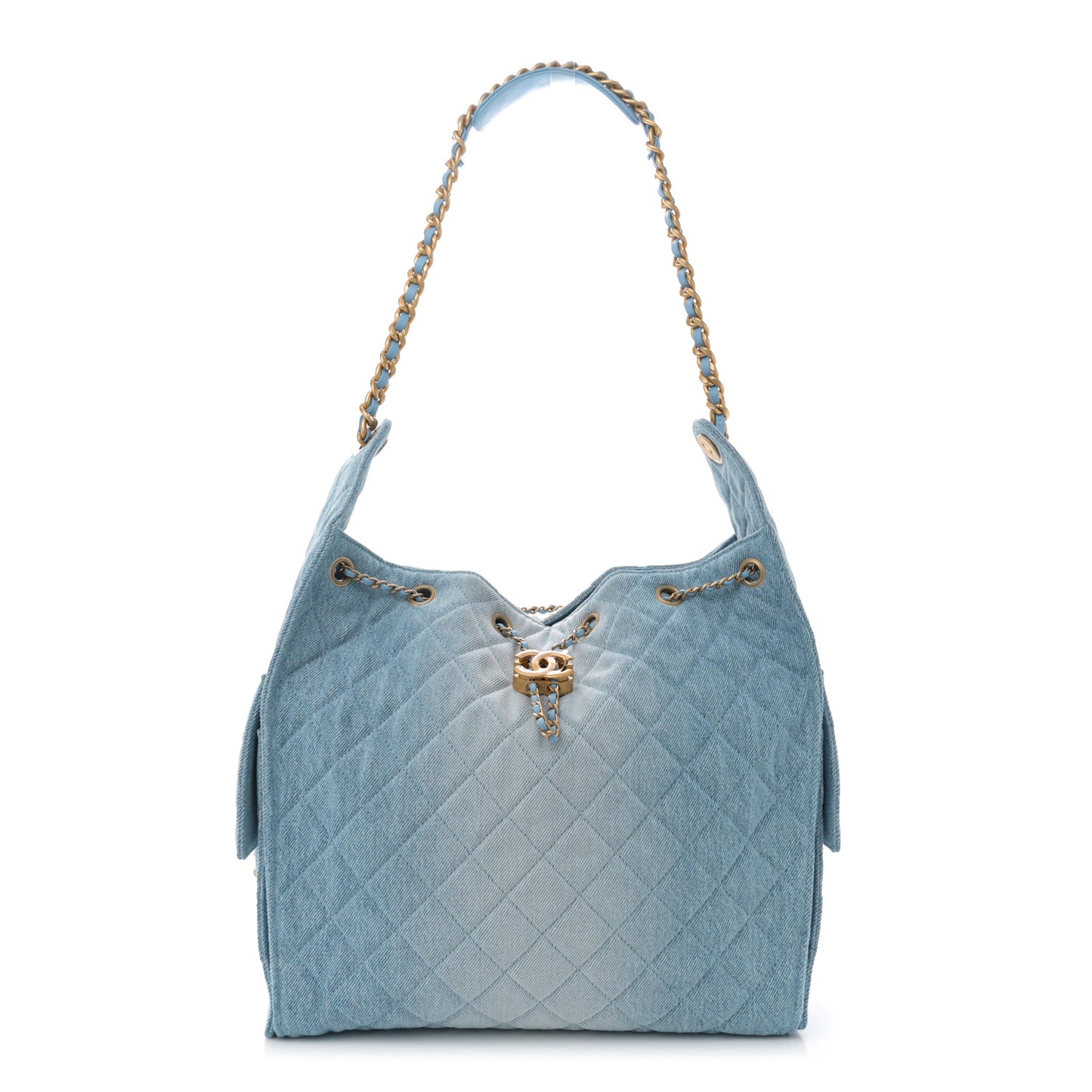 Washed Denim Quilted Medium Chanel 25 Handbag Blue