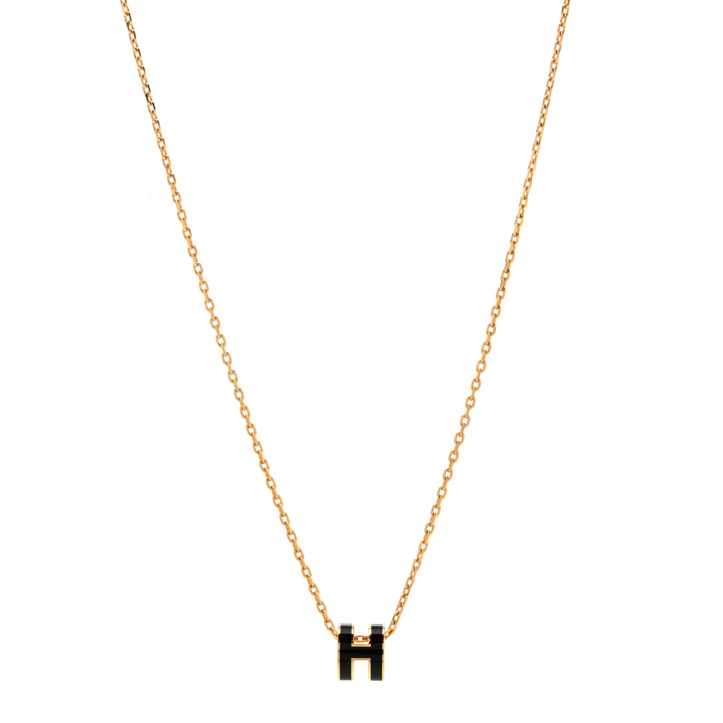 Lacquered Gold Mini Pop H Pendant Necklace Black