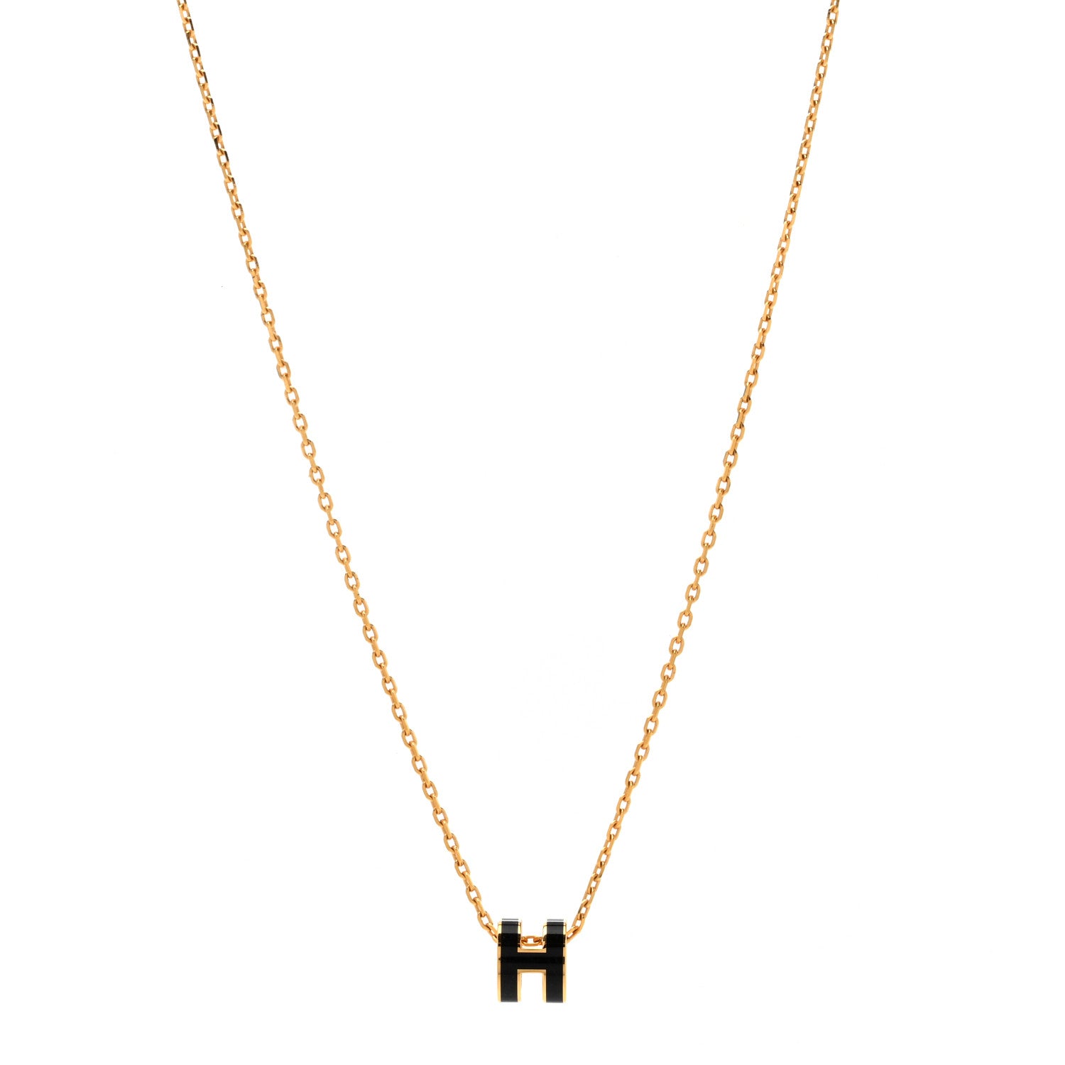 Hermes Lacquered Gold Mini Pop H Pendant Necklace Black 1 of 4
