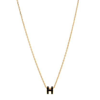 Hermes Lacquered Gold Mini Pop H Pendant Necklace Black 1 of 4