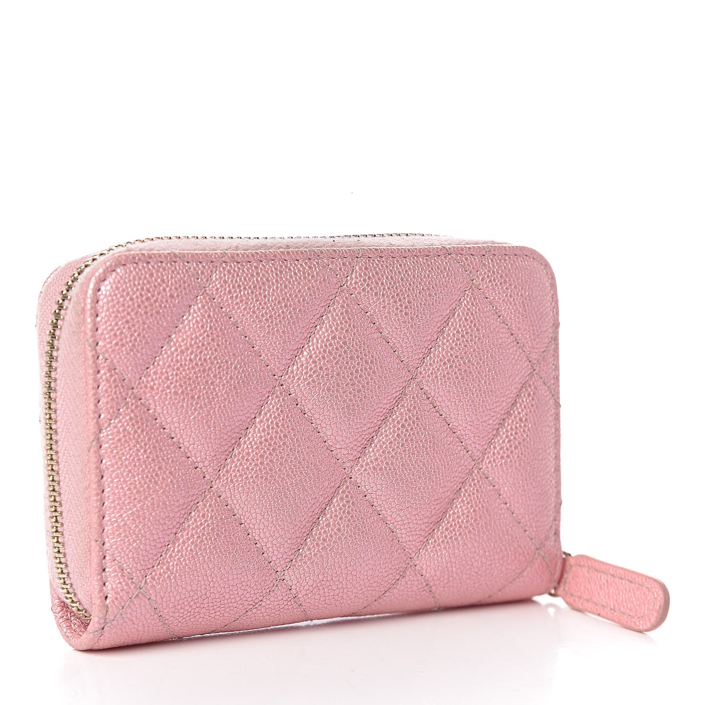 Iridescent Caviar Quilted Zip Coin Purse Pink