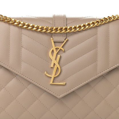 Saint Laurent Grain De Poudre Mixed Matelasse Triquilt Monogram Chain Wallet Dark Beige 8 of 11