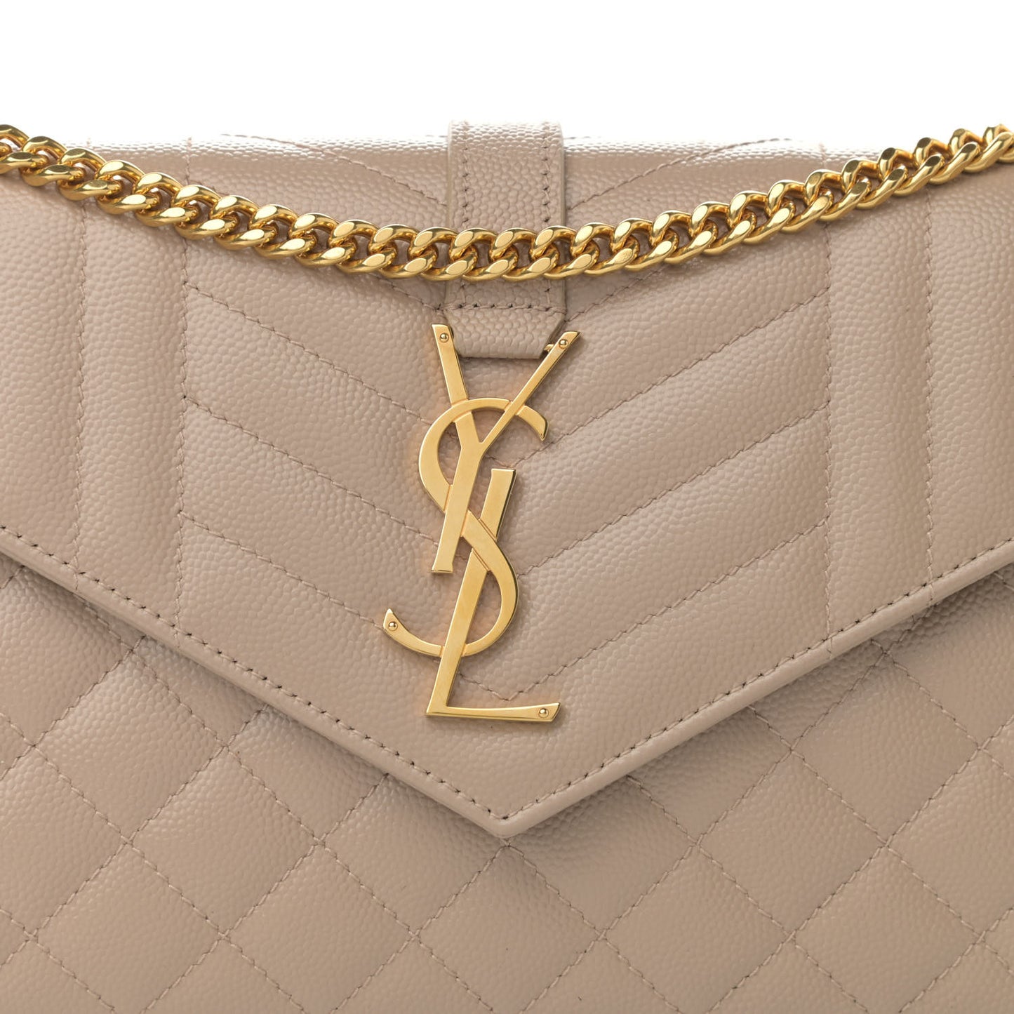 Grain De Poudre Mixed Matelasse Triquilt Monogram Chain Wallet Dark Beige