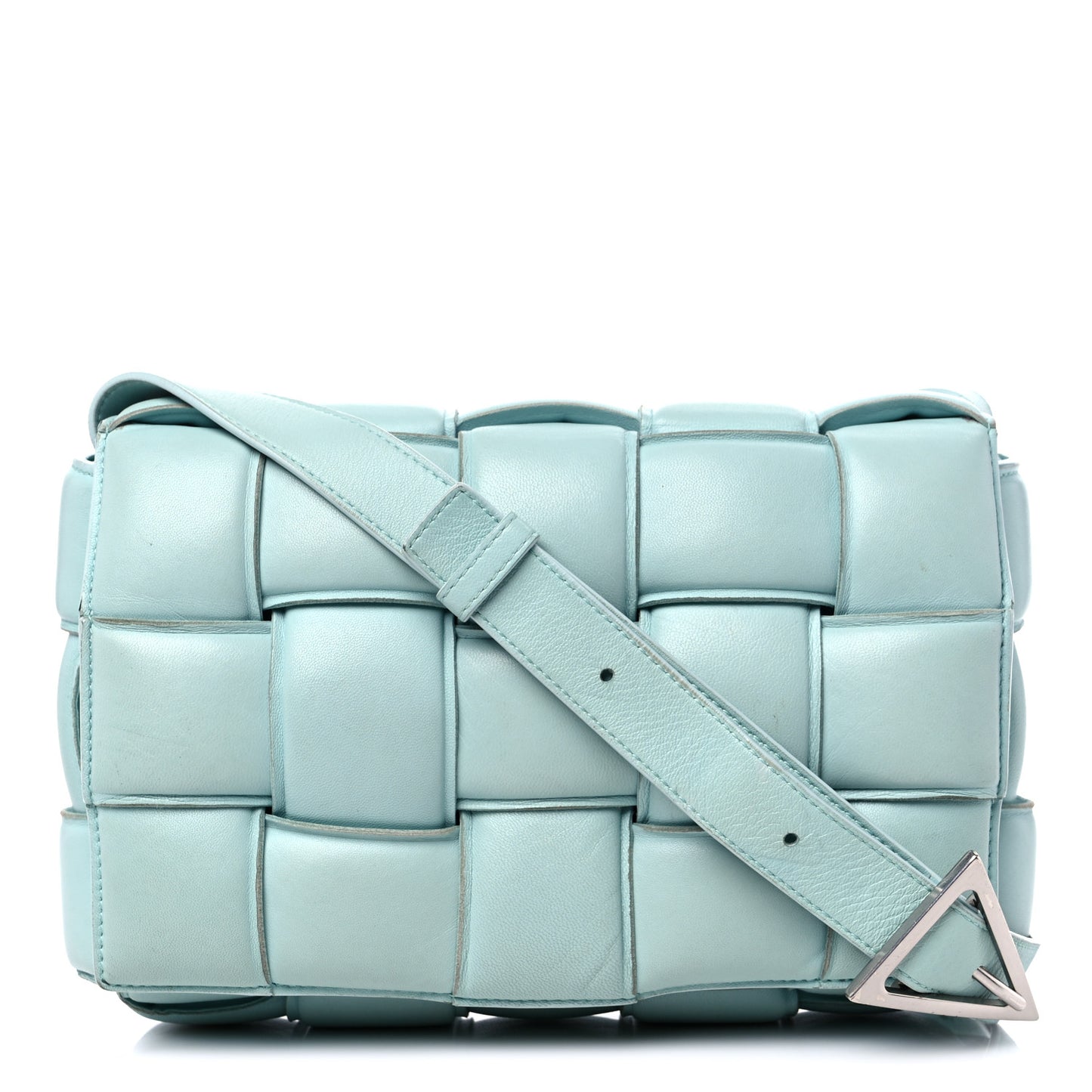 Paper Calfskin Maxi Intreccio Padded Cassette Crossbody Bag Ice
