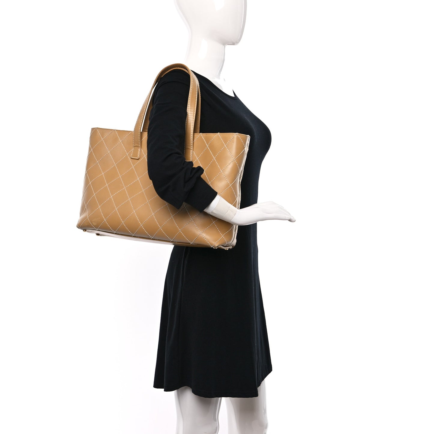 Calfskin Wild Stitch Large Tote Beige