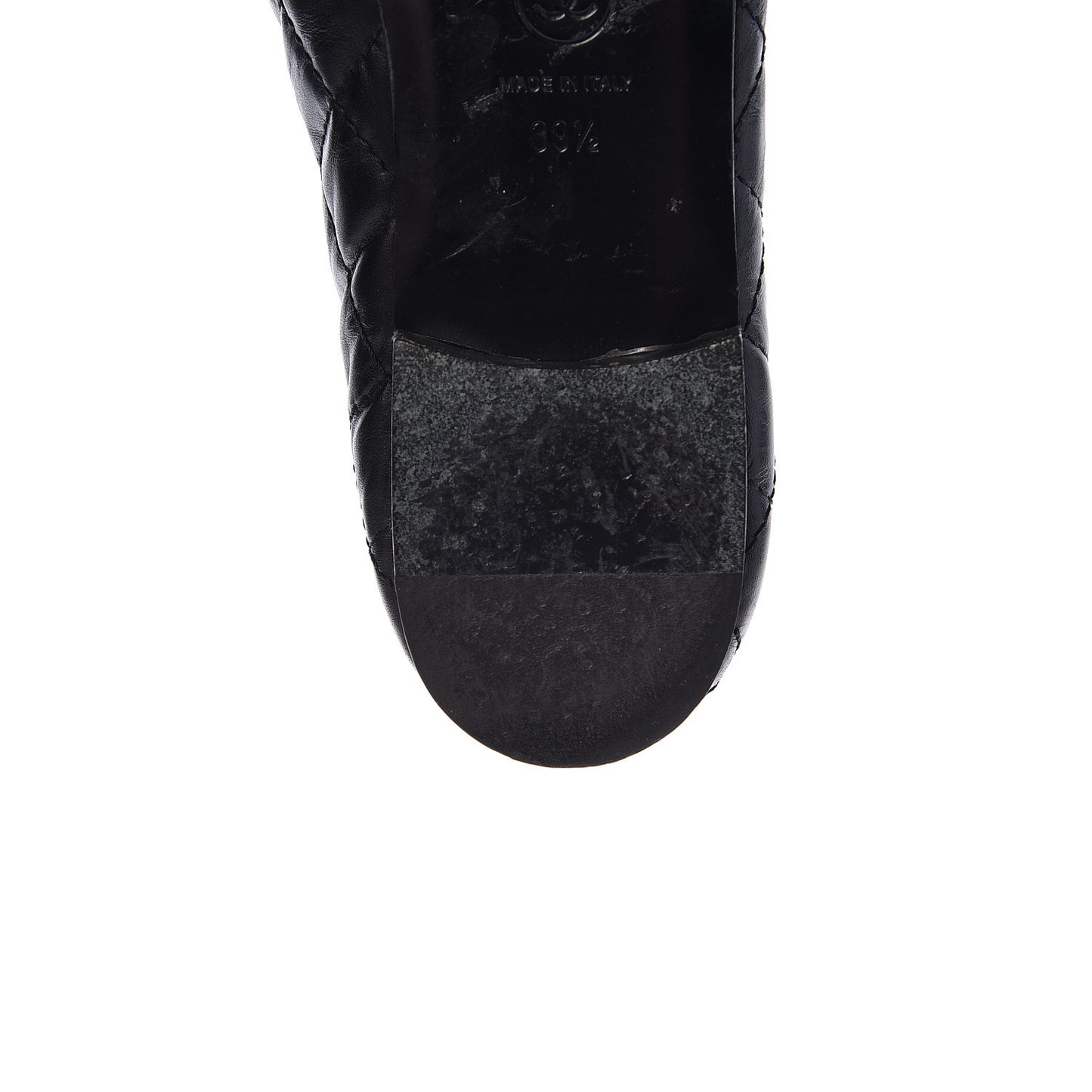 Aged Calfskin Quilted Cap Toe Ballerina Flats 39.5 Black