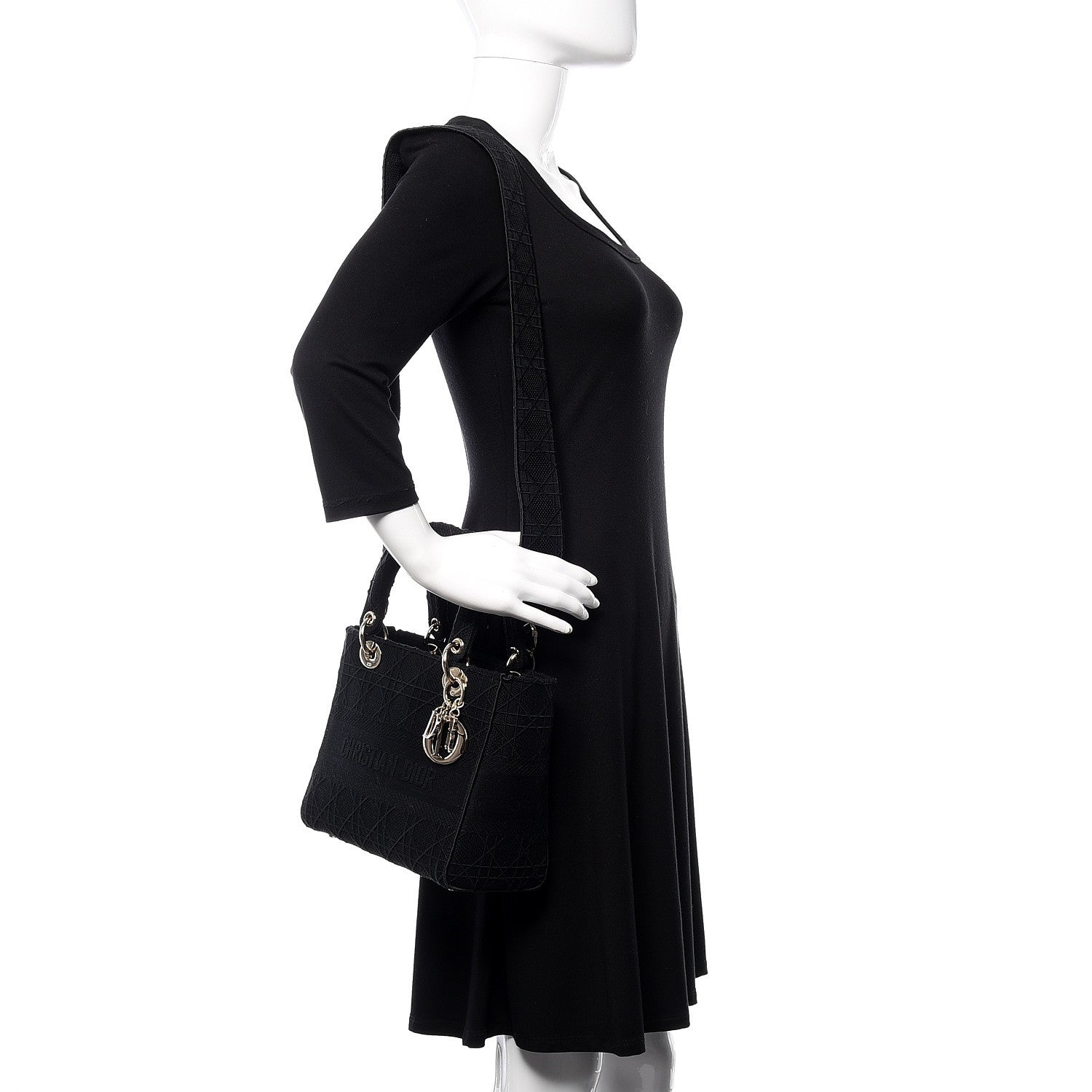 Christian Dior Canvas Cannage Medium Lady D-Lite Black 2 of 9
